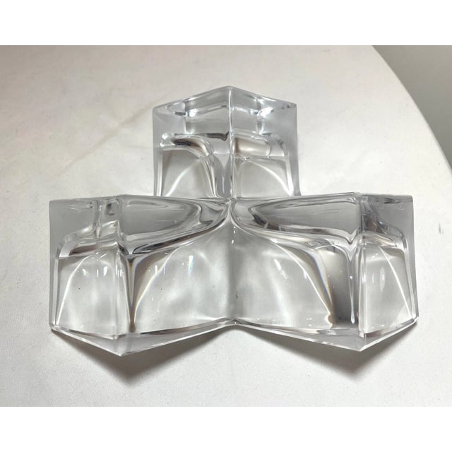 1990s Daum Three Section Cubist Clear and Frosted Crystal Vide Poche Bowl Sculpture For Sale - Image 9 of 16