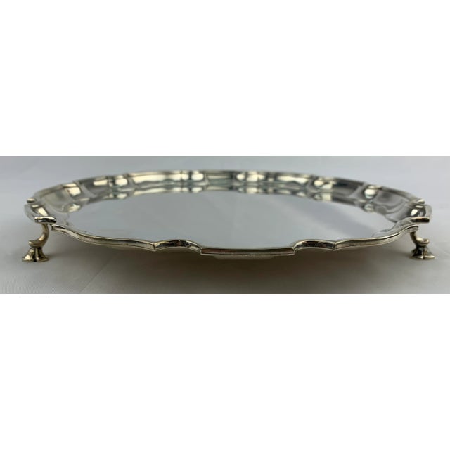 1960s Vintage Silverplate Round Serving Tray with three feet and scalloped edge detail