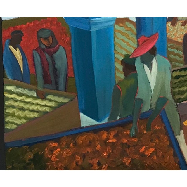 Contemporary Marc Zimmerman Original Oil Painting "The Market", Moroccan Marketplace Scene, Cubist-Inspired Figures, Coastal Contemporary Art For Sale - Image 3 of 7