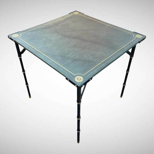 Stitched Leather Game Table from Jacques Adnet, 1950s For Sale - Image 9 of 11