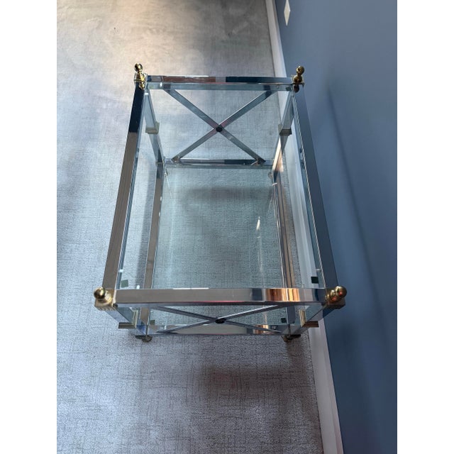 Metal Neoclassical Chrome, Brass & Glass Low Table For Sale - Image 7 of 7