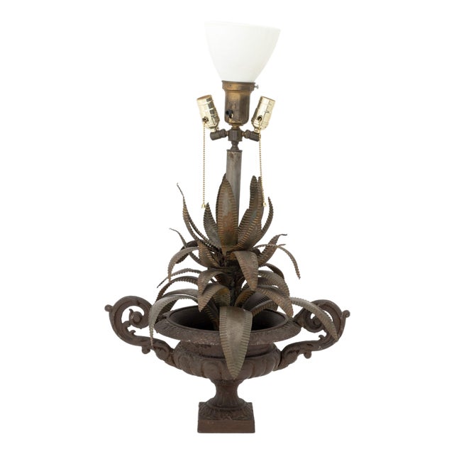 Maison Jansen Style Cast Palm Leaf Motif Lamp For Sale