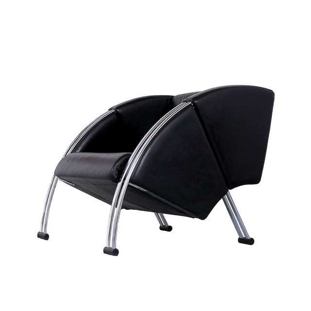 Postmodern Black and Chrome Leather Easy Chair by Young, 1980s For Sale