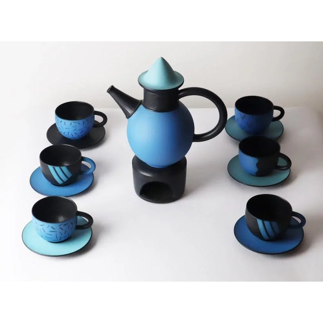 Ceramic Postmodern Tea Service by Studio Ceramics, 1980s, Set of 6 For Sale - Image 7 of 12