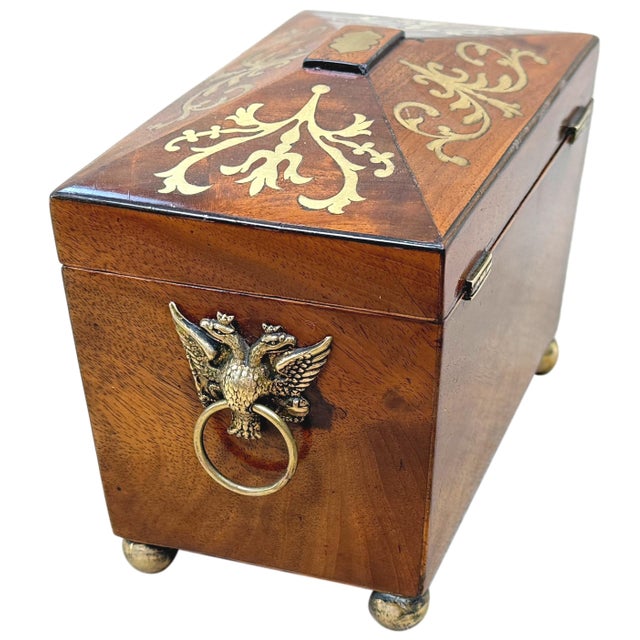 Regency Brass Inlaid Mahogany Tea Caddy, 1815 For Sale - Image 6 of 13