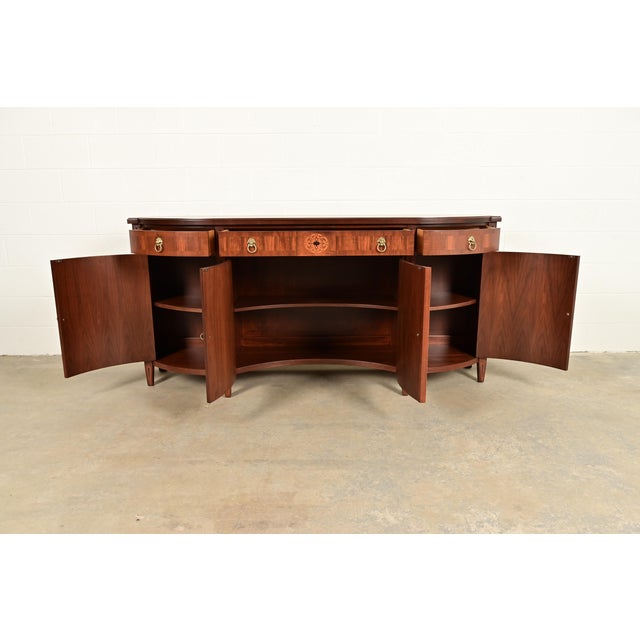 Late 20th Century John Widdicomb Neoclassical Mahogany and Burl Wood Sideboard Credenza or Bar Cabinet, Newly Refinished For Sale - Image 5 of 16