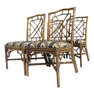 Vintage Palm Beach Regency Fretwork Rattan Dining Chairs | Set of 4 For Sale