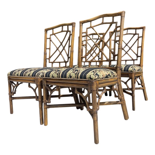 Vintage Palm Beach Regency Fretwork Rattan Dining Chairs | Set of 4 For Sale