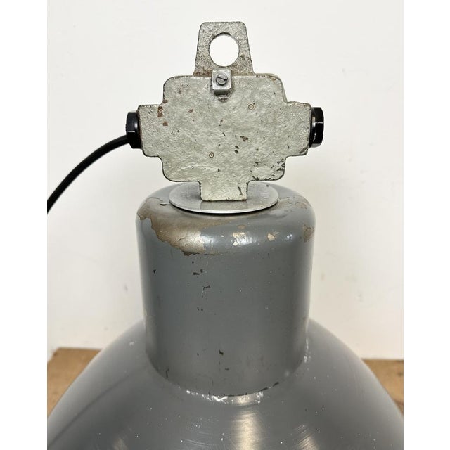 Industrial Grey Aluminium Pendant Lamp from Polam Wilkasy, 1960s For Sale - Image 12 of 18