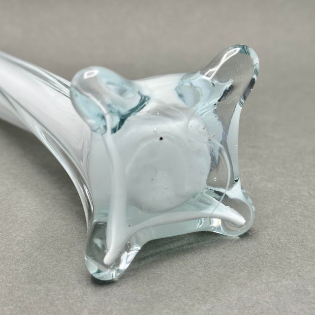 White Vintage MCM Twisted White Cased Clear Glass Bud Vase For Sale - Image 8 of 8