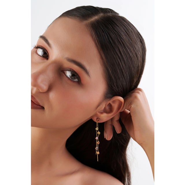 Not Yet Made - Made To Order Rainbow Cascade Multicolor Gemstone Drop Earrings by VRJewels in 14k Solid Gold- A Pair For Sale - Image 5 of 16
