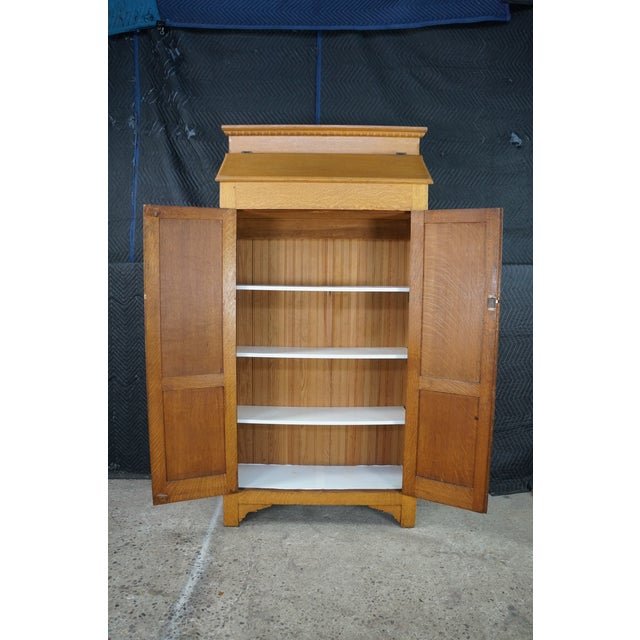 Wood Antique American Victorian Slant Front Cabinet Bookcase Linen Press Wardrobe 75" For Sale - Image 7 of 13