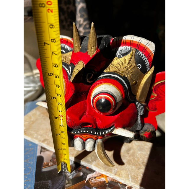 Asian Vintage Balinese Barong Rangda Mask Art Piece on Stand For Sale - Image 3 of 7