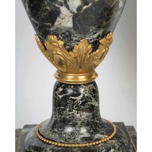 Sea Green Marble and Gilded Bronze Cassolettes, Set of 2 For Sale - Image 9 of 11
