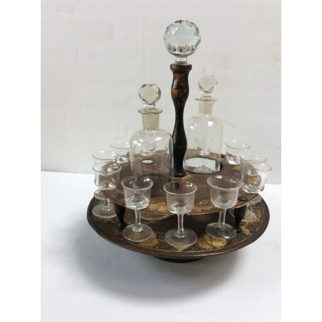 Antique French Scarlet Painted Tole Liqueur Set For Sale - Image 5 of 7