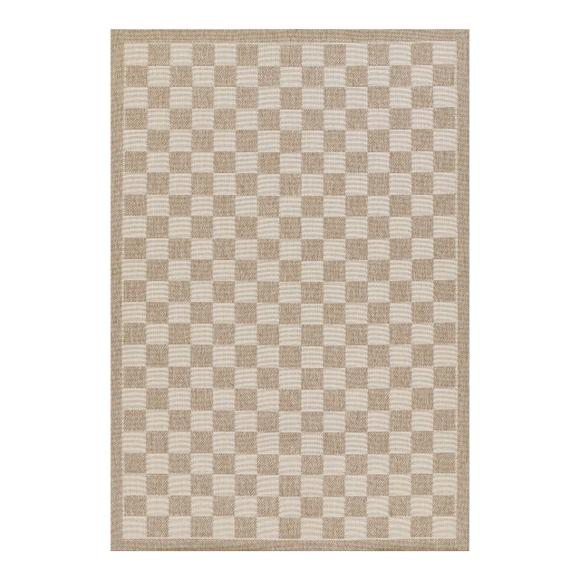 Erin Gates by Momeni Saybrook Check Grey Indoor/Outdoor Area Rug 5'3" X 7' For Sale