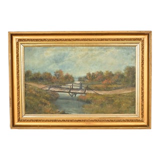 Allan Rutherford Wilber Original Artist Signed "River Walk" Oil Painting on Canvas in Carved Giltwood Frame For Sale