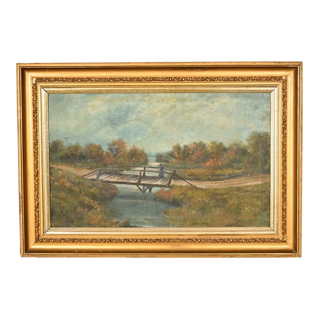 Allan Rutherford Wilber Original Artist Signed "River Walk" Oil Painting on Canvas in Carved Giltwood Frame For Sale