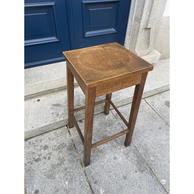 Industrial Vintage Stool in Chestnut, 1940s For Sale - Image 3 of 9