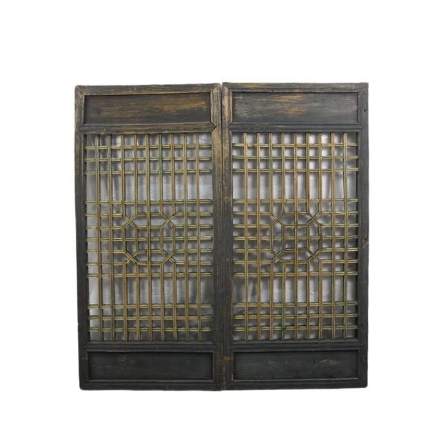 Wood Pair of Vintage Chinese Latticed Screen Panel 2 For Sale - Image 7 of 7
