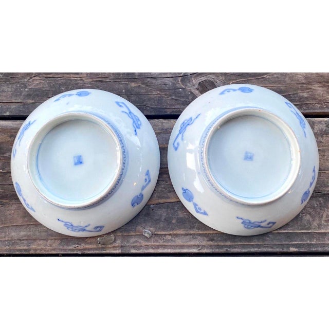Pair of Antique Japanese Hirado Style Porcelain Pedestal Bowls With Karashishi Lions For Sale - Image 9 of 14