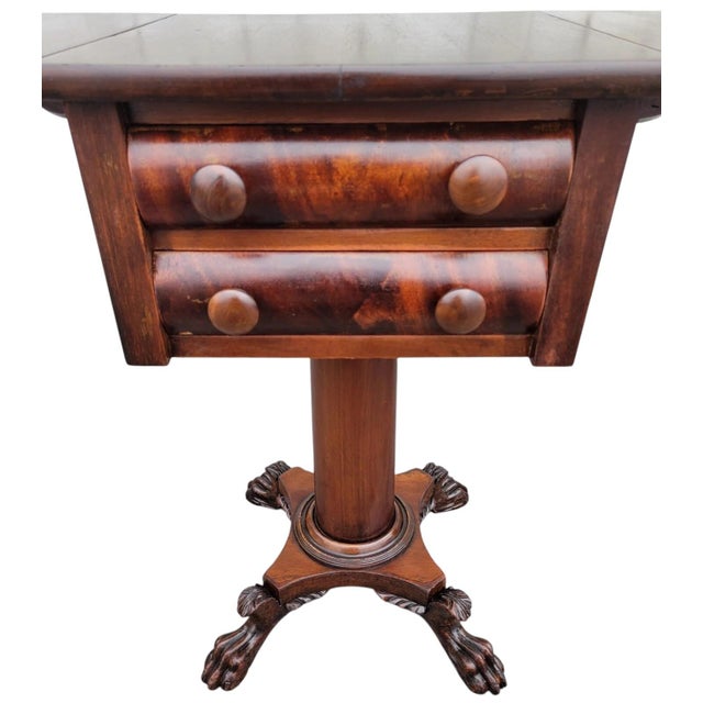 Wood 19th Century Mahogany Empire Drop Leaf End Table Hand Carved For Sale - Image 7 of 14