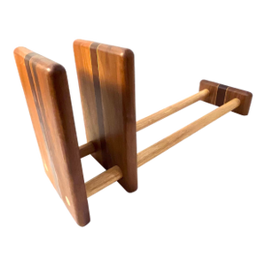 1970's Adjustable Sliding Inlaid Wood Bookends