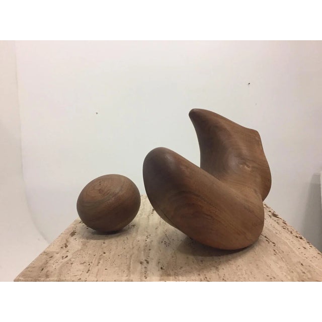 Wood Abstract Walnut Sculpture on Travertine Base by Arthur Williams For Sale - Image 7 of 13