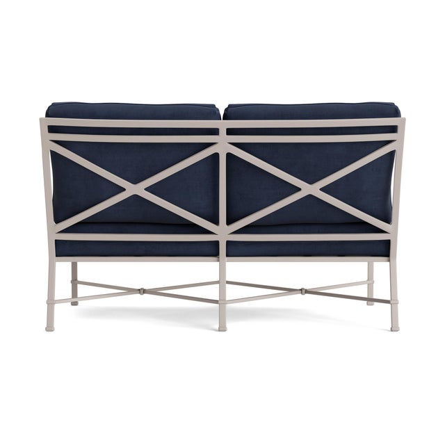 Brown Jordan Brown Jordan Venetian Armless Loveseat, Dove frame with Fusion Neptune fabric For Sale - Image 4 of 11