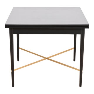 Paul McCobb Connoisseur Collection Black Lacquer and Brass Flip Top Dining or Game Table, Newly Refinished For Sale