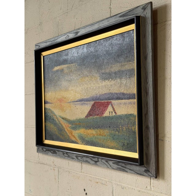 Yellow j.p. Signed Rural Landscape Oil Painting on Canvas Vintage Mid-Century Modern 1970s For Sale - Image 8 of 9