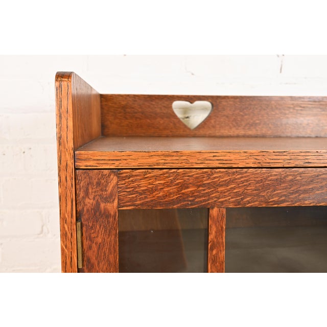 Wood Stickley Brothers Style Antique Mission Oak Arts & Crafts Glass Front Double Bookcase Cabinet, Circa 1900 For Sale - Image 7 of 11