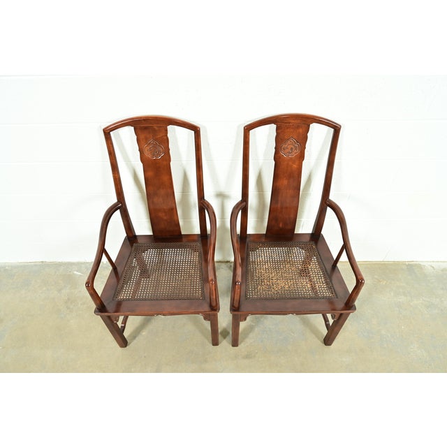 1970s Henredon Hollywood Regency Chinoiserie Sculpted Mahogany Armchairs, Pair For Sale - Image 5 of 15