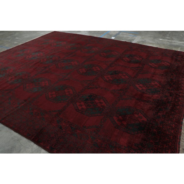 Traditional Vintage Midcentury Bokhara Traditional in Wool Red and Blue Geometric Rug For Sale - Image 3 of 9