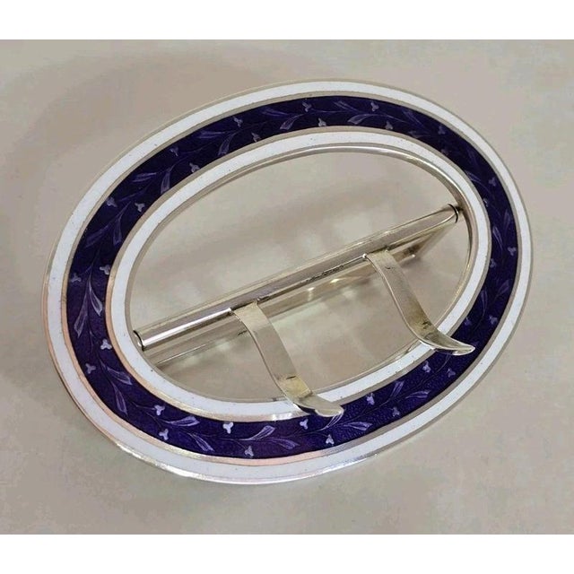 Antique Edwardian Sterling Silver Guilloché Enamel Buckle, 1910 For Sale - Image 13 of 18