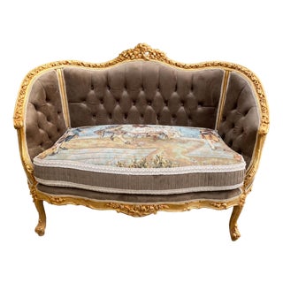 1950s French Atelier Louis XVI Gold Beech Settee - 1 Pc For Sale