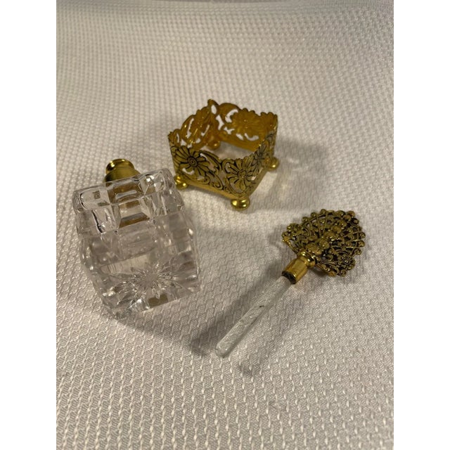 Glass Vintage French Style Cut Crystal Perfume Bottle in Stand For Sale - Image 7 of 11