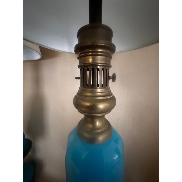 1950s 1950s Paul Hanson French Blue Opaline Glass Lamp Pair For Sale - Image 5 of 6