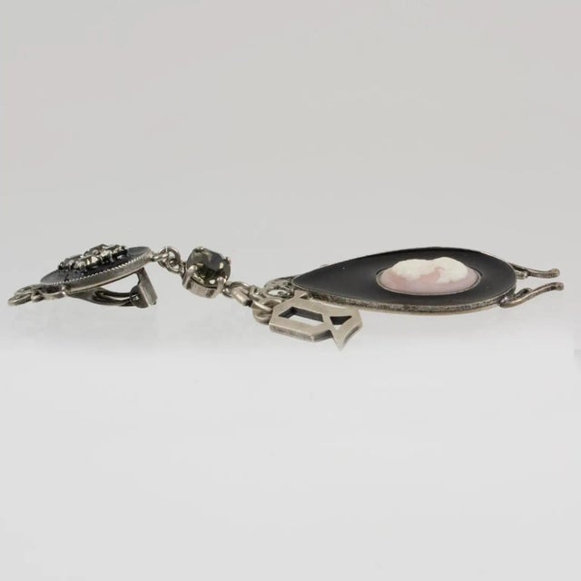 Black John Galliano Victorian Style Cameo and Black Enamel Clip Earrings For Sale - Image 8 of 8