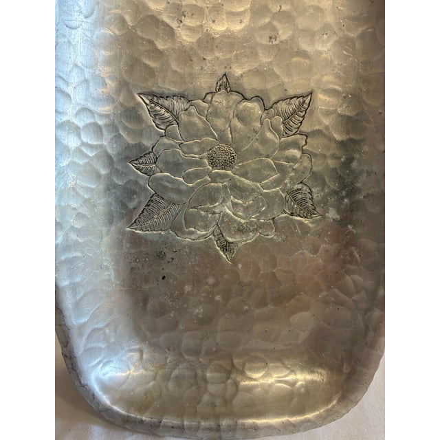 Vintage Farberware Wrought Aluminum Tray, Etched Floral Motif, Brooklyn Ny For Sale - Image 4 of 9