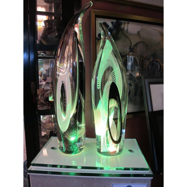 Ian Gilula Pacific Nw Portland Art Glass & Light Double Sculpture on Pedestal For Sale In Portland, OR - Image 6 of 12