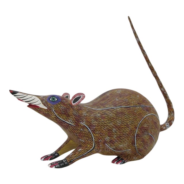 Alebrije Oaxaca Mexico Morales Folk Art Carved Wood Rat Figurine Sculpture For Sale