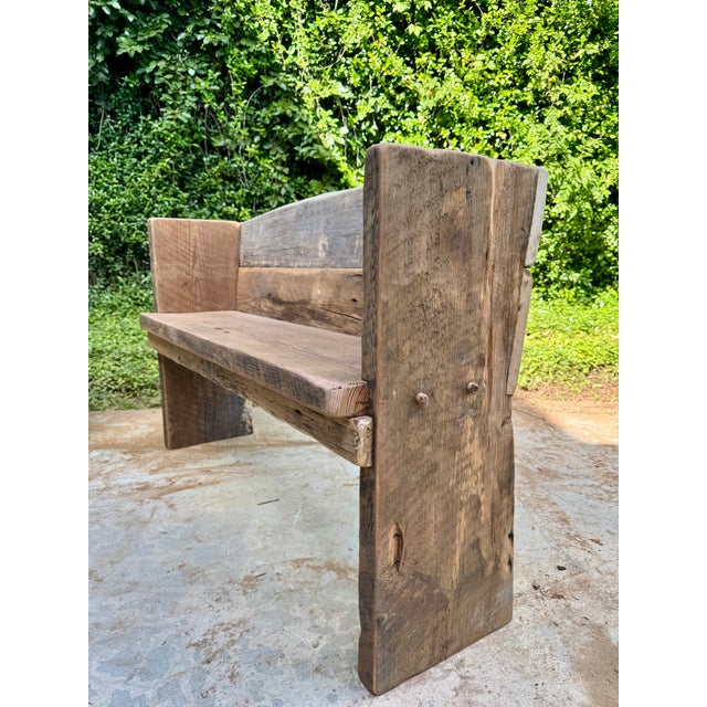 Primitive Rustic Farmhouse Reclaimed Barnwood Pew Bench 72 In. For Sale - Image 13 of 16