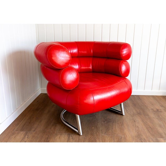 Vintage Red Leather Lounge Chair by Eileen Gray, 1980s For Sale - Image 17 of 18