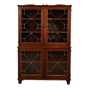 R. J. Horner Style Antique Arts & Crafts Mahogany Leaded Glass Bookcase, Circa 1920s