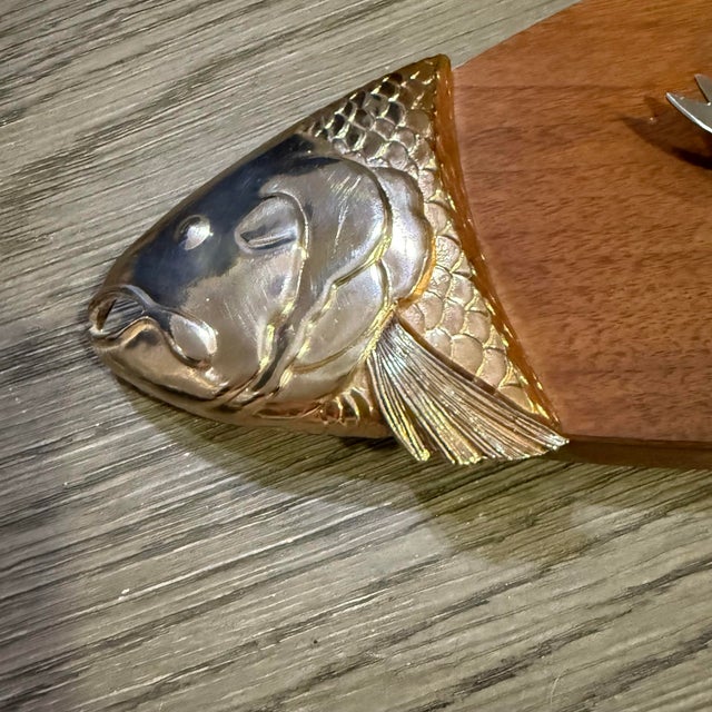 ~ Striking and rare Mid-Century Modern serving board designed by Ted Arnold Ltd. ~ This whimsical fish-shaped cheese board...