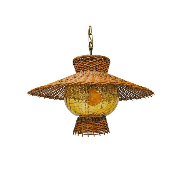 Mid-Century Modern Wicker Rattan Pendant Lamp, Germany, 1960s For Sale - Image 4 of 4