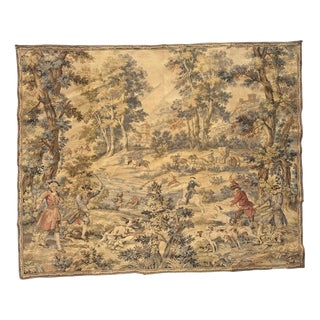 Vintage French Aubusson Jacquard Tapestry Hunting with Hounds, 1970s For Sale