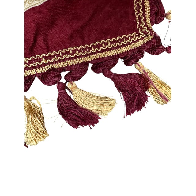 Textile Vintage Turkish Ottoman Style Velvet Accent Pillow Cover Burgundy Velvet Gold Tassel Fringe Maximalist Décor For Sale - Image 7 of 10