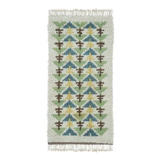 Vintage Swedish Rya Runner With Teal and Green Geometric Design - Rug & Kilim For Sale